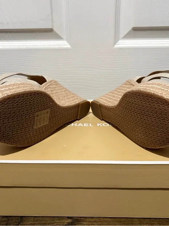 Michael Kors Beige Espadrille Zip Wedge Sandals - Picture 6 of 8